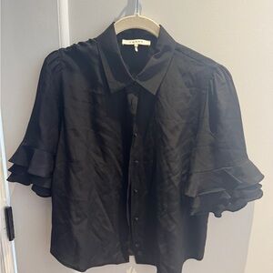 Frame Denim Black Ruffle-Sleeve Button-Front Blouse